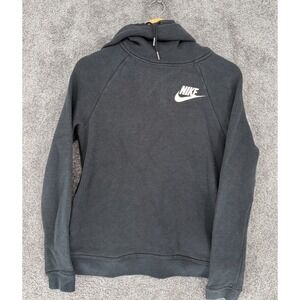 Nike Sportswear Funnel Neck Hoodie Women Small Black Fleece Pullover Swoosh Logo